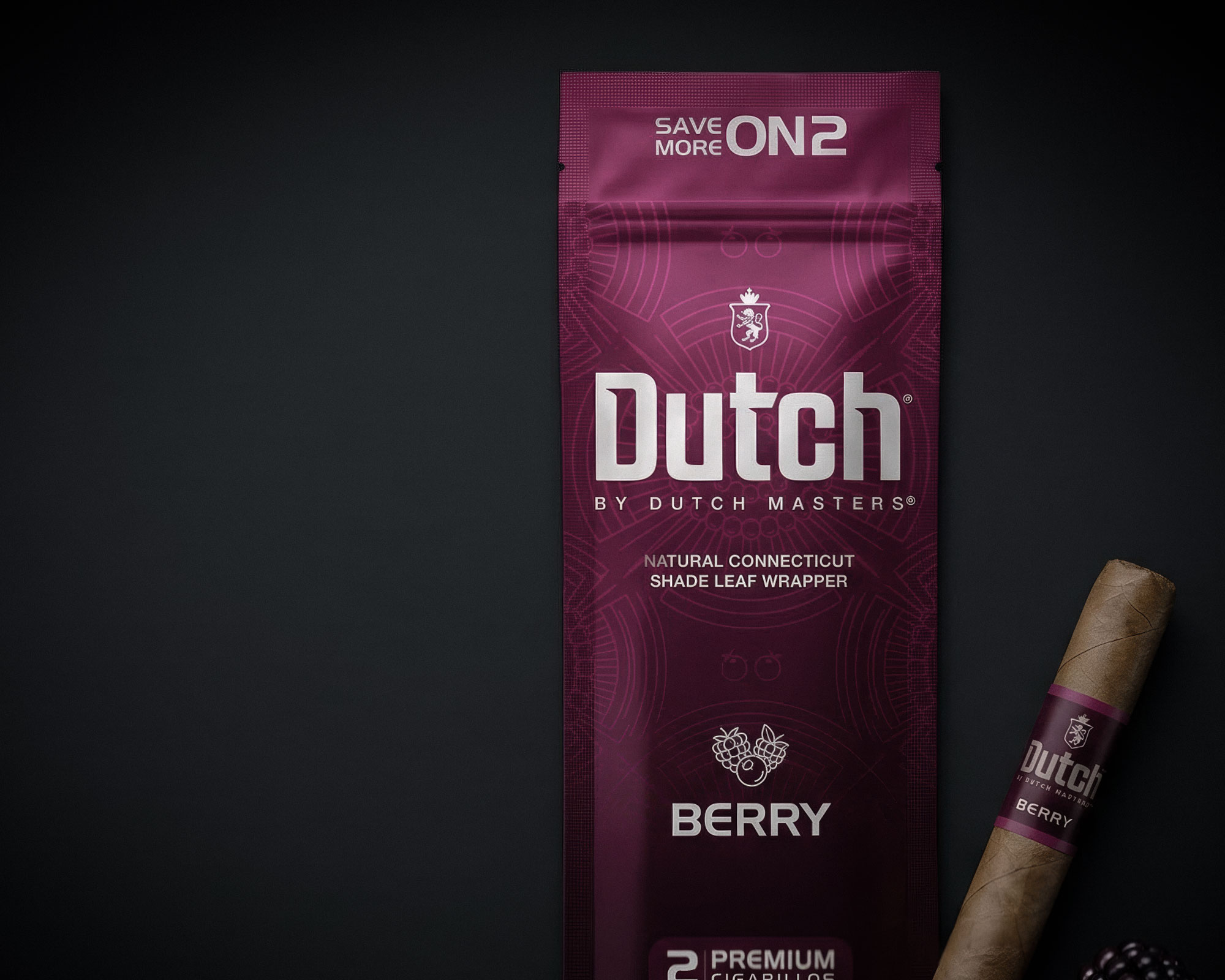 Dutch Masters Berry cigarillo packaging mockup with cigar