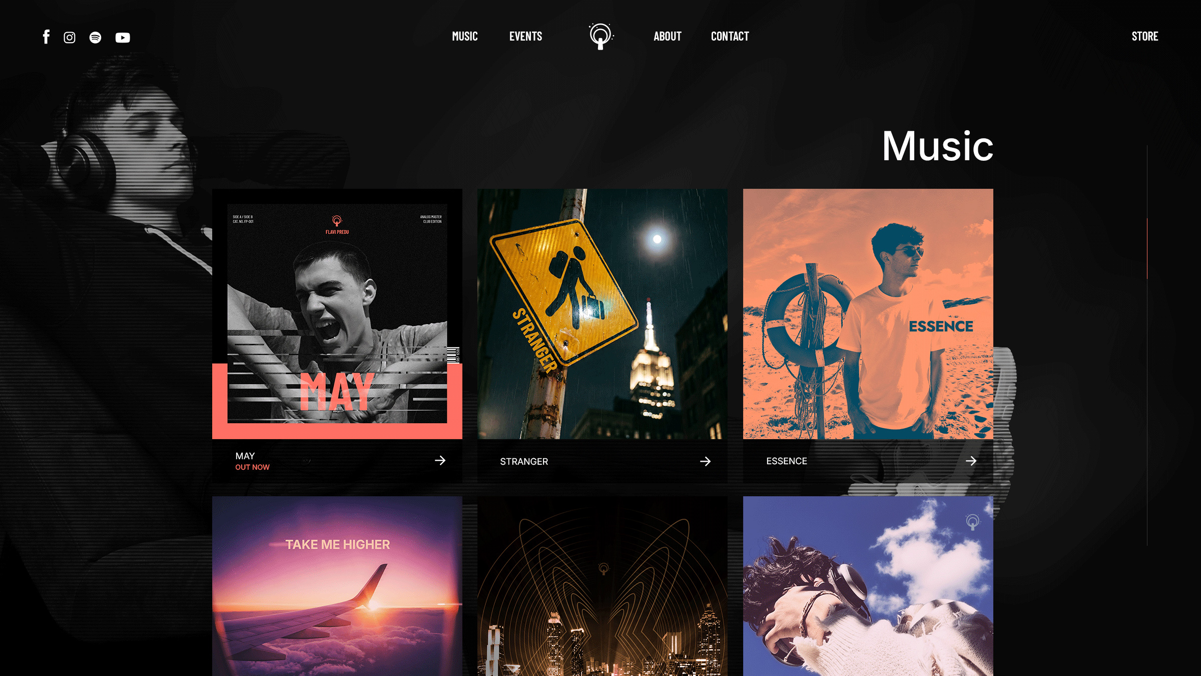 Flavi Predu music page concept with album and single artwork grid