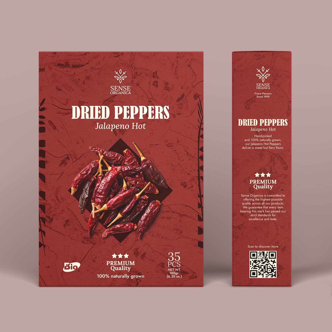 Sense Organica dried peppers front and side packaging layout