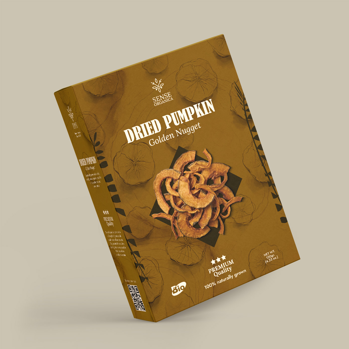 Sense Organica dried pumpkin packaging box mockup